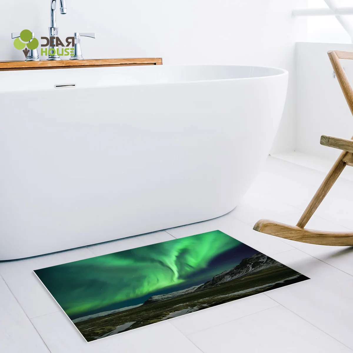 Dearhouse Aurora Natural Scene Shower Curtain Doormat Sets Bathroom Decor Set Waterproof Toilet Modern Women Funny Ring | Дом и сад