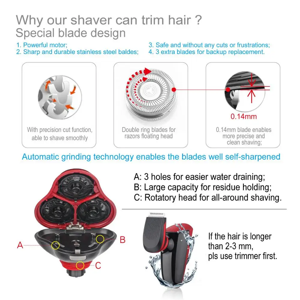 Электробритва Wmark для лысеющей головы, полировки волос, удаления женских волос USB-заряжаемая бритва с 3 лезвиями, моющаяся.