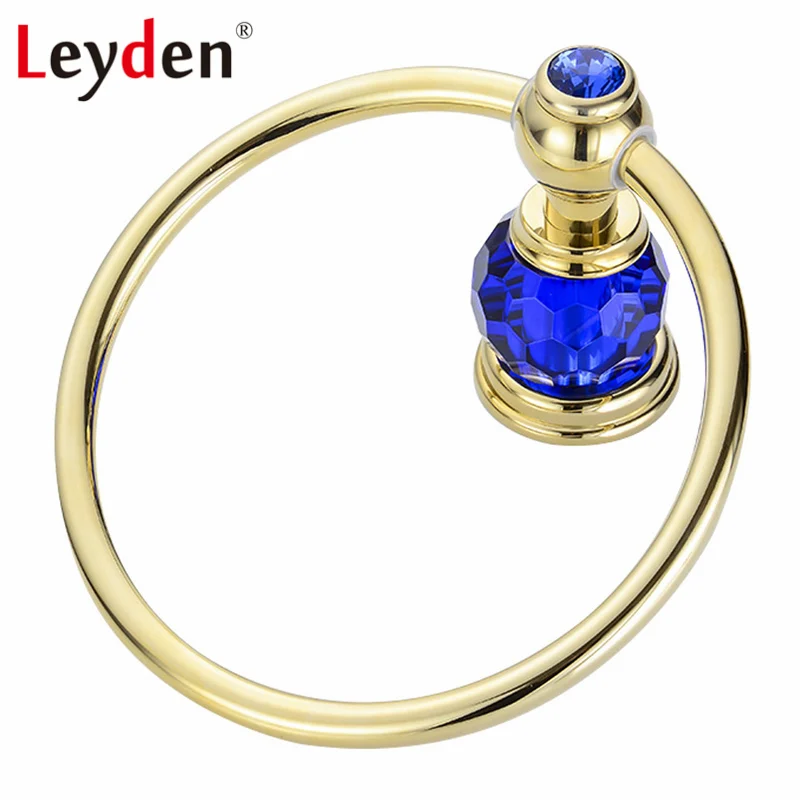 Роскошное кольцо для полотенец Leyden с золотым покрытием и синим кристаллом
