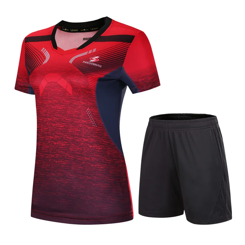 Women Red A Set(Blac Спортивная одежда для тенниса, мужские и женские теннисные рубашки+ шорты, форма для бадминтона, одежда для настольного тенниса, дышащая спортивная одежда - Цвет: Women Red A Set(Blac