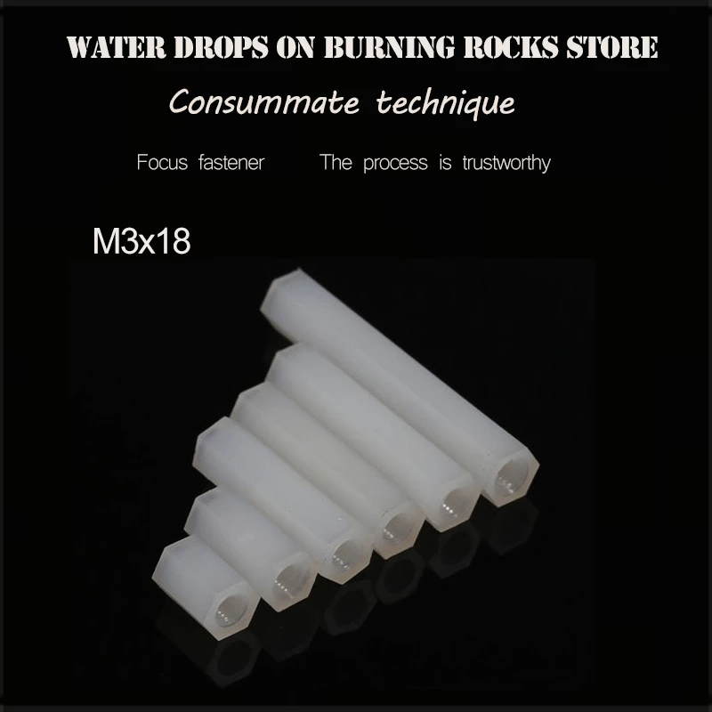 Free shipping M3x18mm M3*18mm Hexagonal flat head double pass nylon column plastic support isolation High quality | Обустройство дома