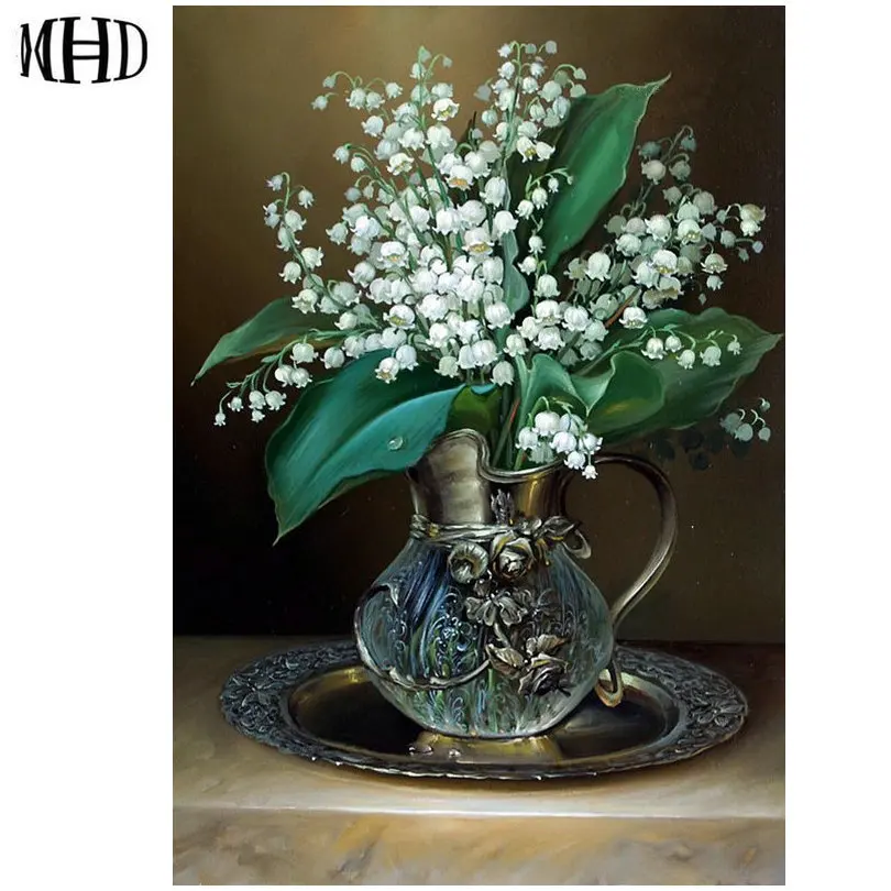 

MHD полный квадрат и круглый 5D DIY алмазная живопись 3D кристалл бриллиантовой вышивки рукоделие искусство цветочное украшение ваза