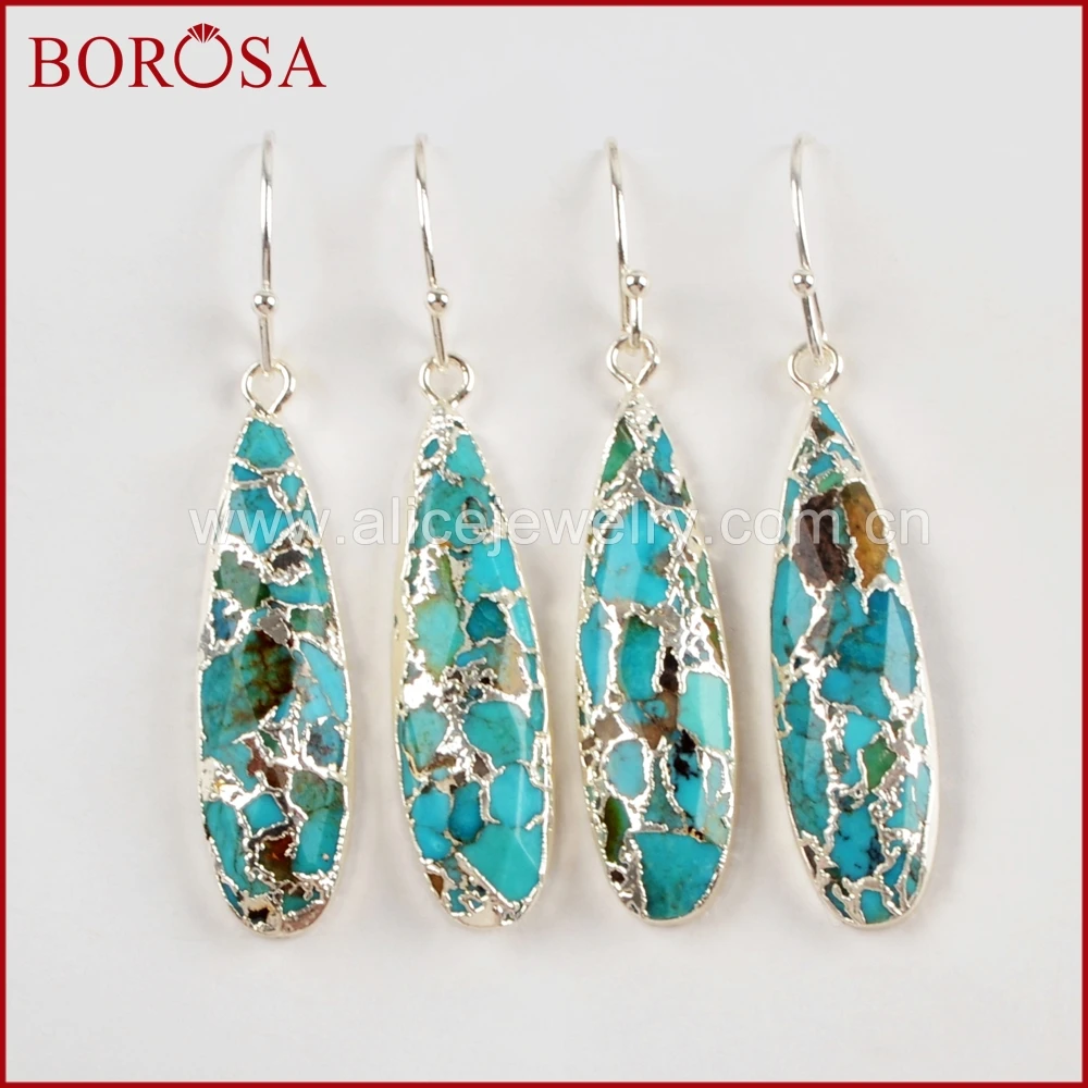 BOROSA 1 пара Высокое качество каплевидные Золотые/натуральный серебристый цвет медные серьги-капли драгоценные камни ювелирные изделия для женщин G1547-E