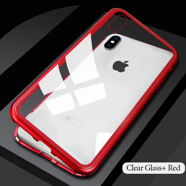 Clear-Red Роскошный Магнитный адсорбционный чехол для телефона samsung Galaxy S10 S8 S9 S10 Plus Note 8 9 металлический магнитный поглощающий чехол из закаленного стекла - Цвет: Clear-Red