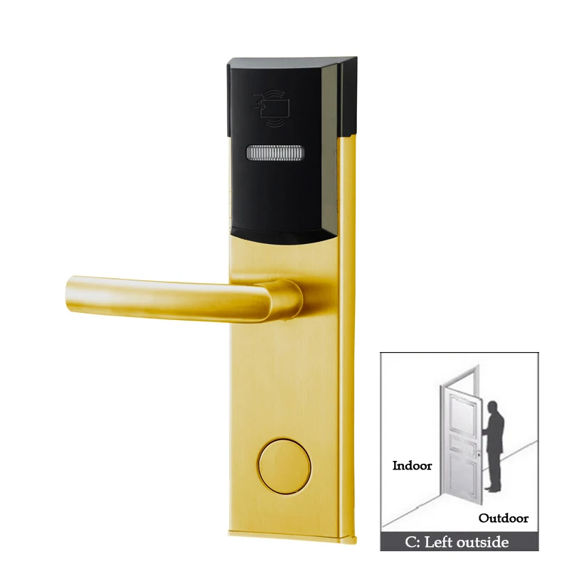 Golden left outside Умный дизайн, РЧ карта, цифровой дверной замок, интеллектуальный замок для отеля, AA батарея, питание от влаги и пыли - Цвет: Golden left outside