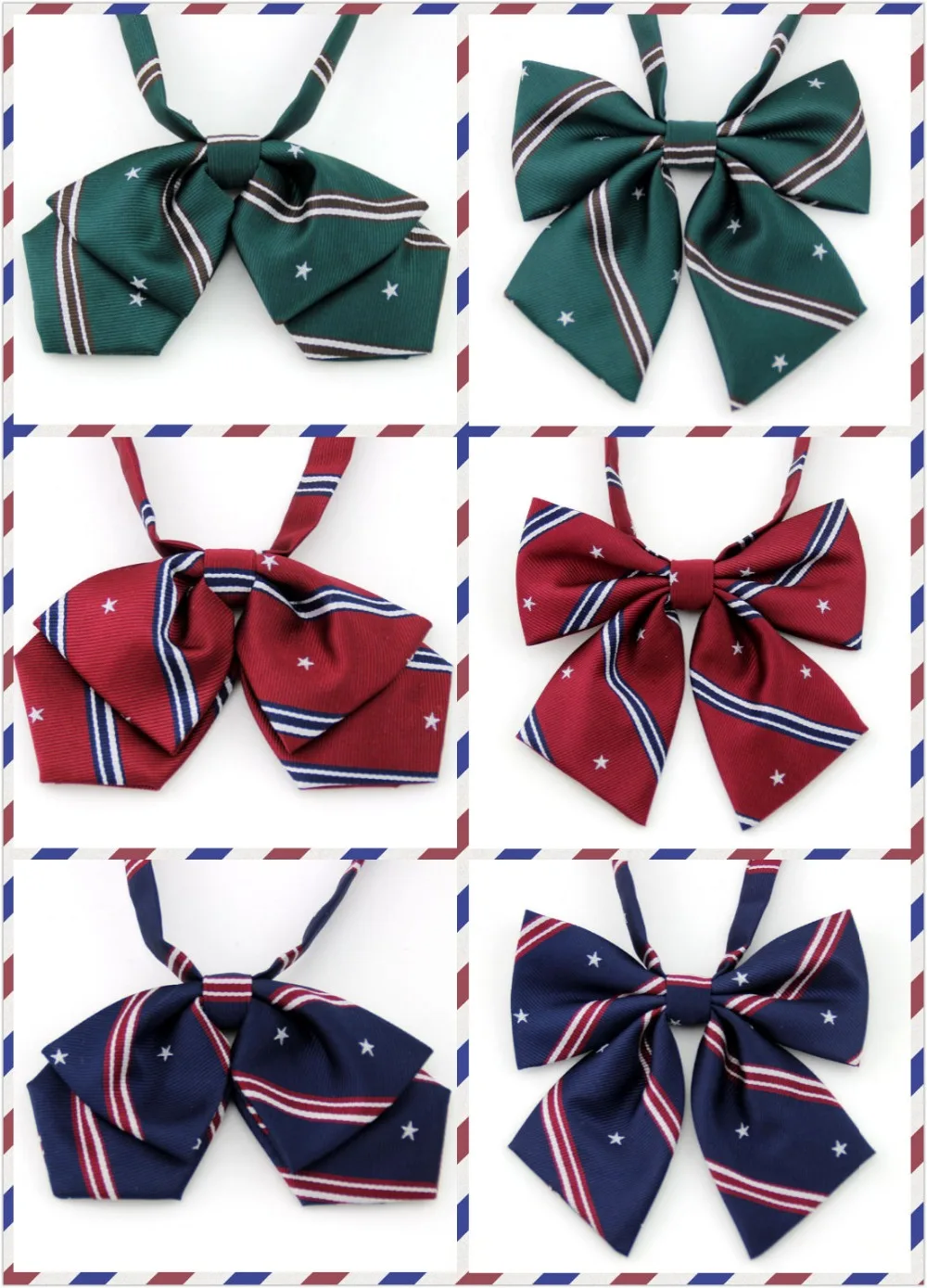 

Cute Girls Women's Japanese Uniform JK Neck Bow Tie Striped Stars Lolita Bow knot Preppy Style