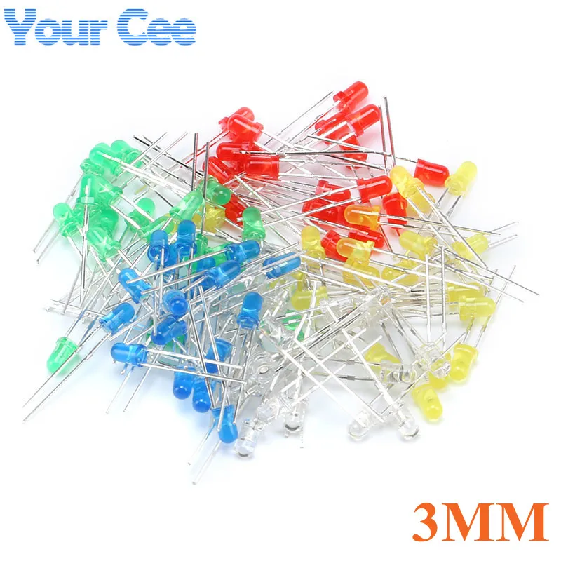 Набор светодиодных диодов 100 шт./лот 3 мм смешанные цвета красный зеленый желтый
