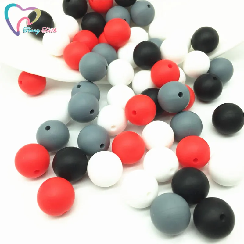 Teeny Teeth 40 PCS White Red Round 12 MM Baby Teething Beads BPA Free Mordedor Perle Silicone Dentition For Necklace Making | Украшения и