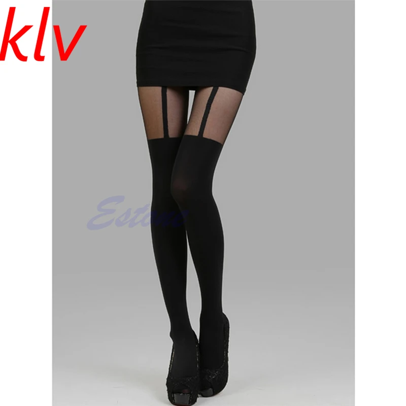 KLV плотные женские черные поддельные Подвязки Пояс чулки сексуальное женское бельё бедра чулок тонкая сеть кружевной топ Пояс для чулок с колготками