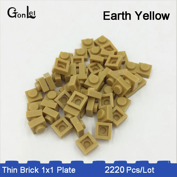 Earth yellow color 2220 шт./лот MOC кирпич 1x1 пластины части 33 цвета выбор сделать qr-код и MOC Конструкторы блоки DIY игрушка ребенок совместим с - Цвет: Earth yellow color