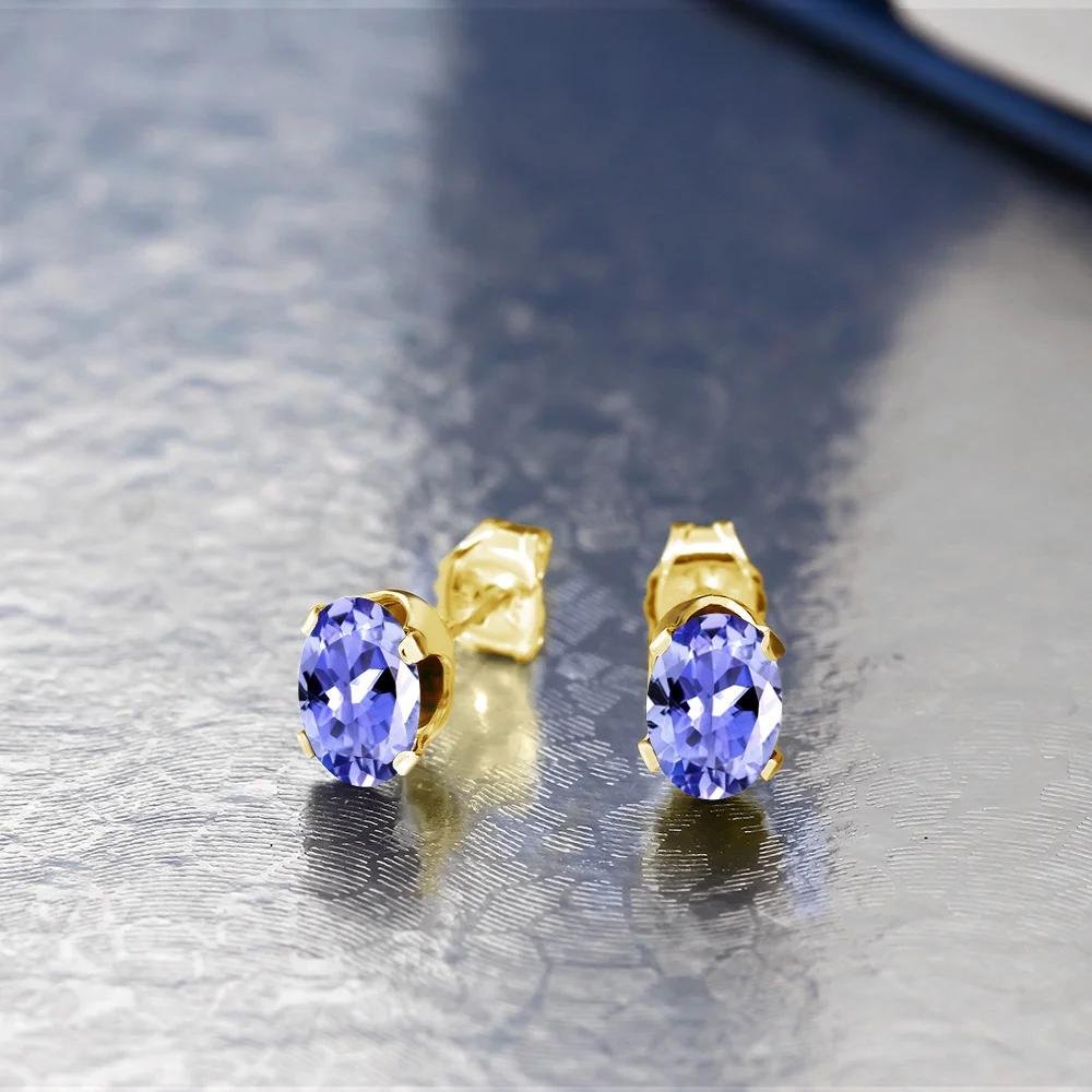 GemStoneKing 0 90 Ct овальной формы натуральный голубой танзанит Желтый Позолоченные