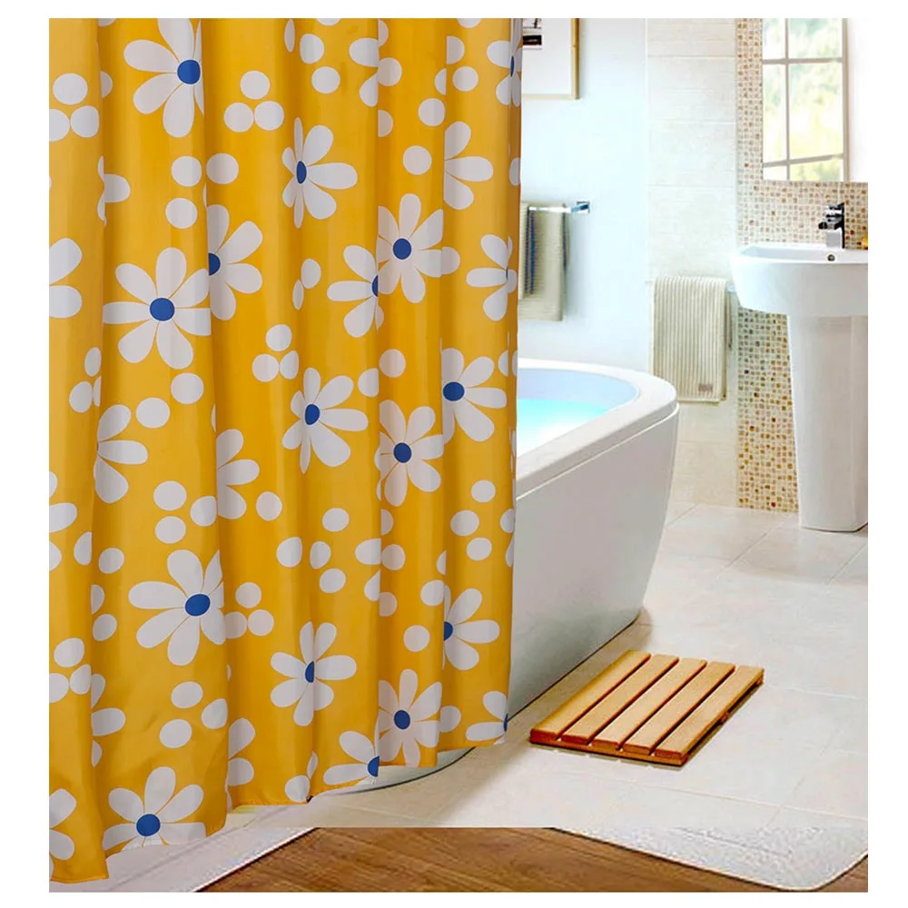 Душевая занавеска в комплекте с крючками цветы маленькие желтый белый синий