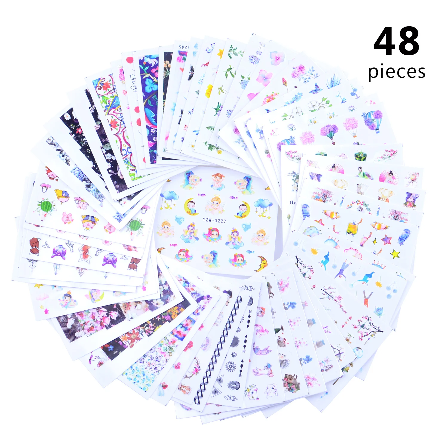

48pcs Cartoon Plant Flower Nail Art Water Transfer Stickers Foils Watermark Decals DIY Beauty Nail Supplies