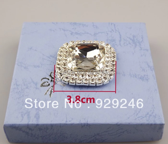 1 шт./лот 38 мм квадратная прозрачная Металлическая пуговица со стразами