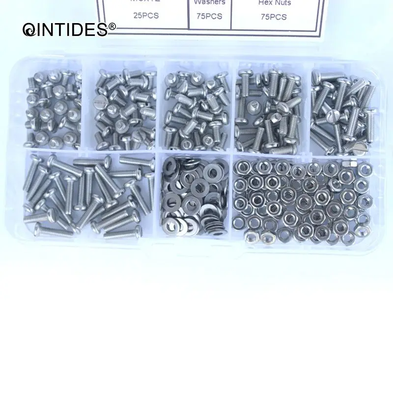 QINTIDES M1.6 M2 M2.5 M3 300 шт. смешанные шлицевые винты для головки сковороды Ассорти набор