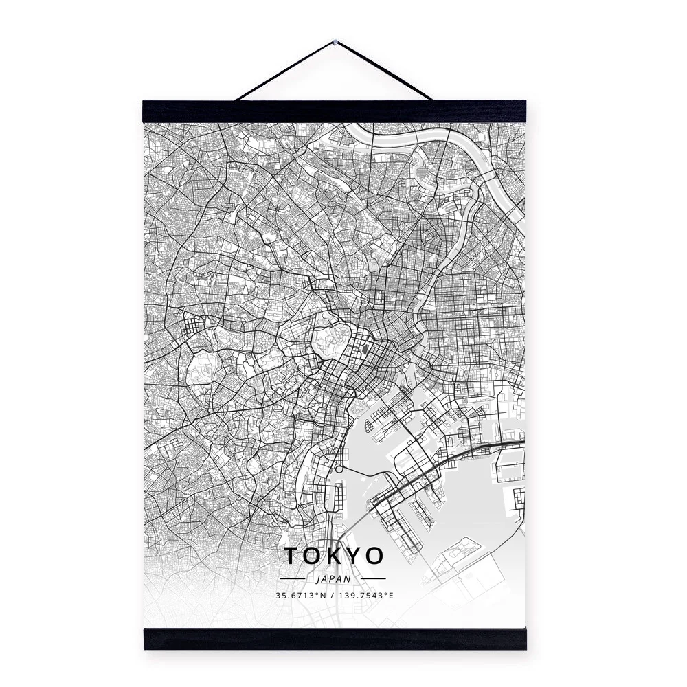 Деревянная холщовая картина в оправе с картой города Токио украшение для дома