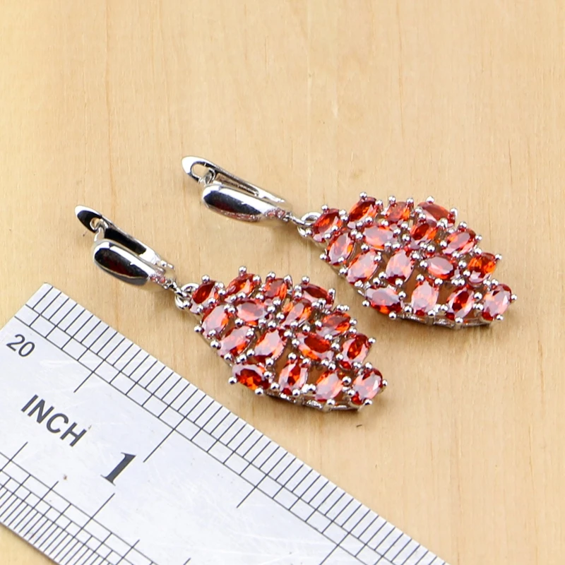 Мистик Красный CZ 925 стерлингового серебра Ювелирные наборы для женщин Свадебные