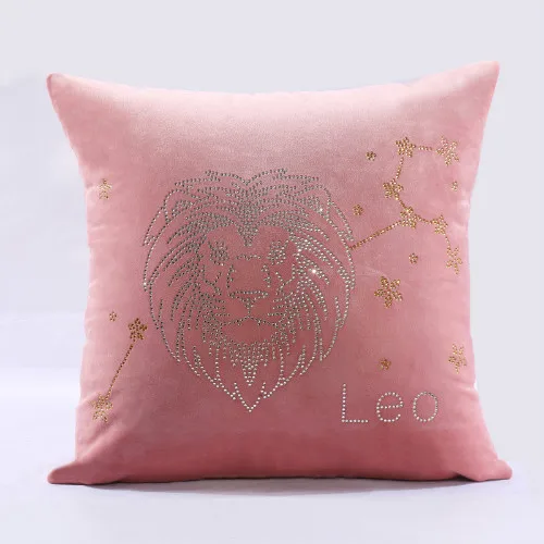 Leo pink IDouillet Созвездие Стразы, декоративная Бархатная подушка, чехол подушка со знаком зодиака, чехол для дивана, дивана, стула, квадратная 45x45 см - Цвет: Leo pink