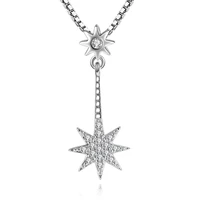 100 925 sterling silver fashion shiny crystal star design pendant necklace short box chain for women jewelry gift drop shipping