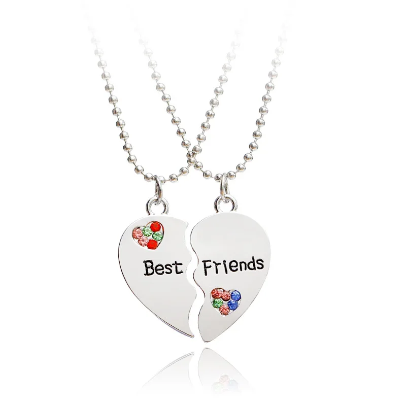 A Set New Good Friends Love English Pendant Necklace Fashion Two half heart Alloy Flap Best Series Choker Wholesale | Украшения и