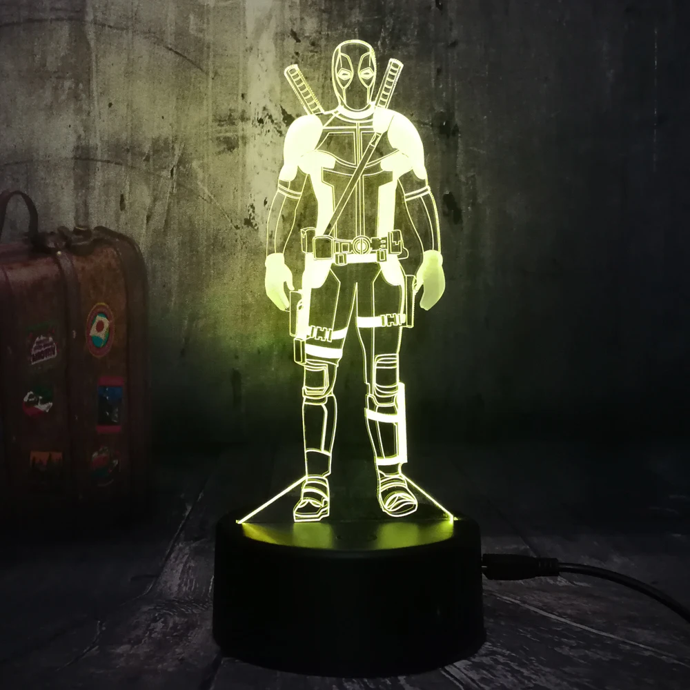 Настольная лампа Marvel Deadpool Cool Hero 7 цветов меняющая цвет 3D RGB светодиодный ночник USB