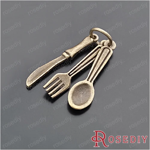 28mm Bronze 20pcs Высота 28 мм античный серебряный цветной нож вилка и ложка сплава Подвески самодельные ювелирные изделия 20 штук(JM121 - Окраска металла: 28mm Bronze 20pcs