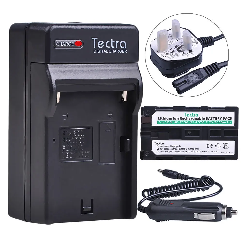 Tectra 1 шт. 2600 мАч NP-F550 NP-F570 батарея для Sony CCD-SC55 CCD-TRV81 NPF570 NP F550 батарея + Цифровое зарядное устройство + вилка стандарта Великобритании