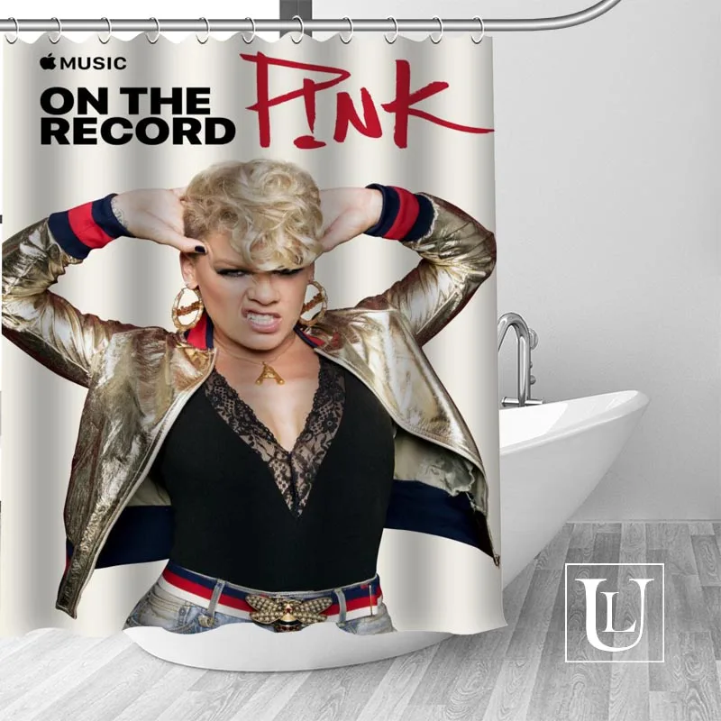 

Big Sale New Custom P!NK Pink Shower Curtain with Hooks bathroom Waterproof Polyester Fabric DIY Your Shower Curtain