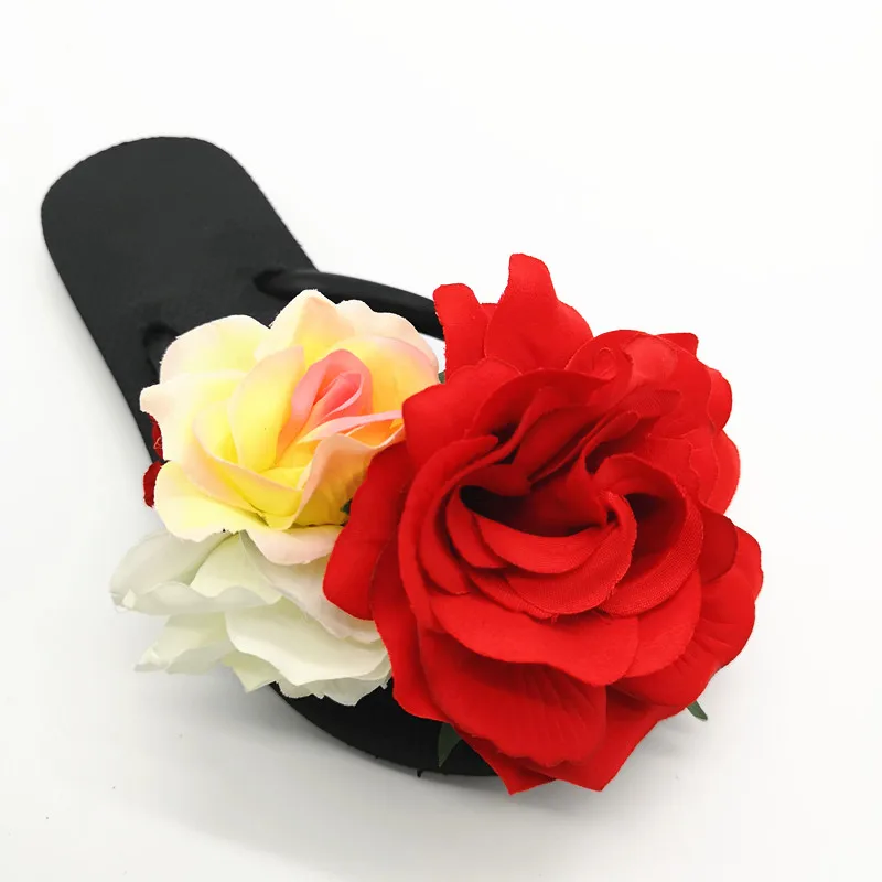 HAHAFLOWER/модные черные шлепанцы мягкая подошва женские Вьетнамки с розами пляжная обувь на плоской подошве для