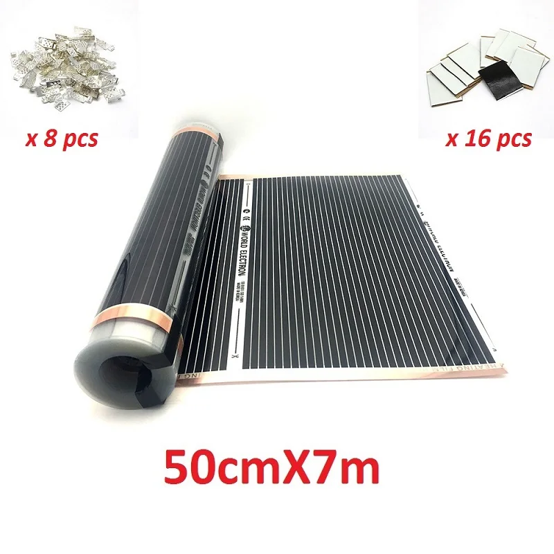 50cmX7m Far Infared 280 Вт/м2 углеродная пленка для теплого пола AC220V теплый коврик с зажимами изоляционные пасты - Цвет: 50cmX7m
