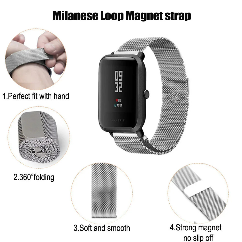 20 мм Браслет Для Xiaomi Amazfit Bip ремешок для часов Amazfit GTS браслет Amazfit GTR 42 мм металлический ремешок из нержавеющей стали