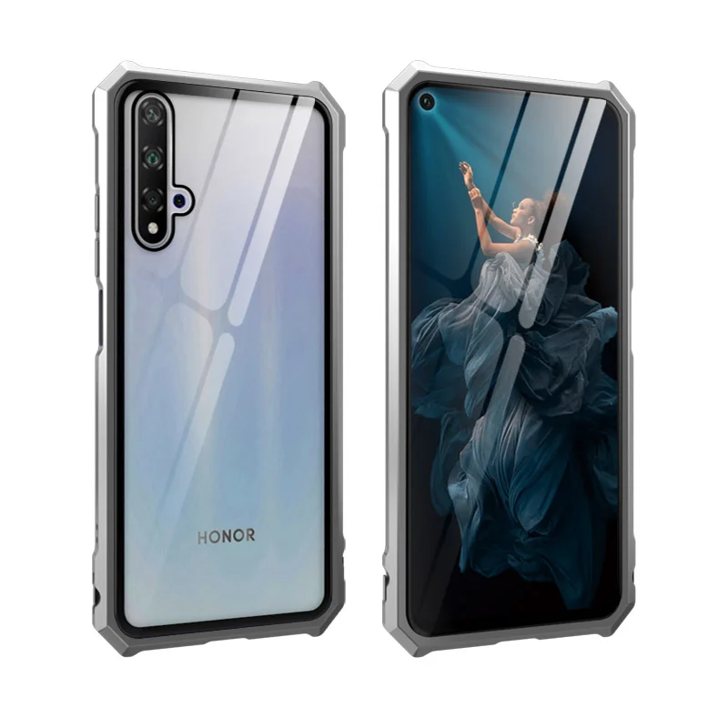 Для huawei Honor 20 Pro 20i чехол металлический бампер алюминиевый сплав 9H закаленное стекло противоударный чехол для Honor 20 Lite чехол для телефона - Цвет: Silver