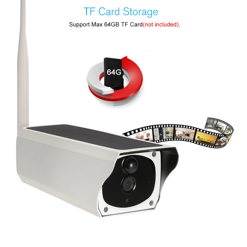 Беспроводная 1080P WiFi солнечная мощность пуля IP камера PIR Обнаружение движения