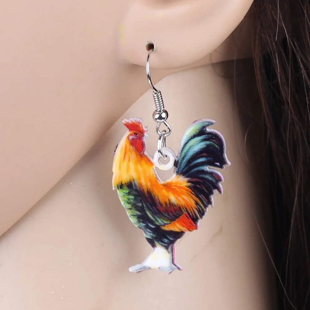 Bonsny Drop Chicken Earrings Acrylic Pattern Long Danlge Brand Charm Animal New 2016 Fashion Jewelry For Women | Украшения и