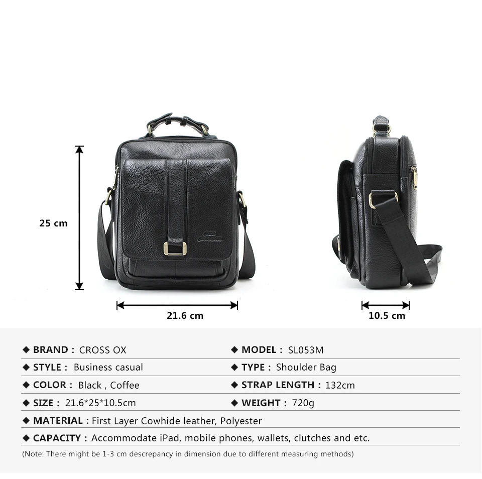 CROSS OX Business Men Genuine Leather Bag Natural Cowskin Messenger Bags Vintage Men's Cowhide Shoulder Crossbody SL053M|bag clasp|bags tanbag