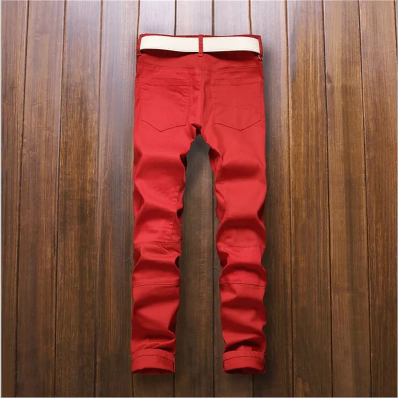 

ABOORUN Mens Skinny Red Zippers Jeans