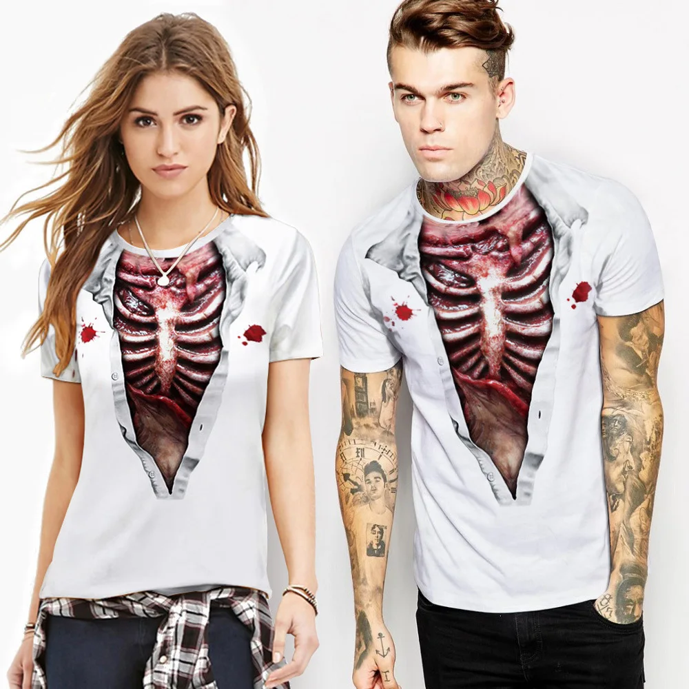 New Style Men/boy 3d t-shirt funny print Bloody ribs muscle summer cartoon t shirt tops tees Couples set | Мужская одежда