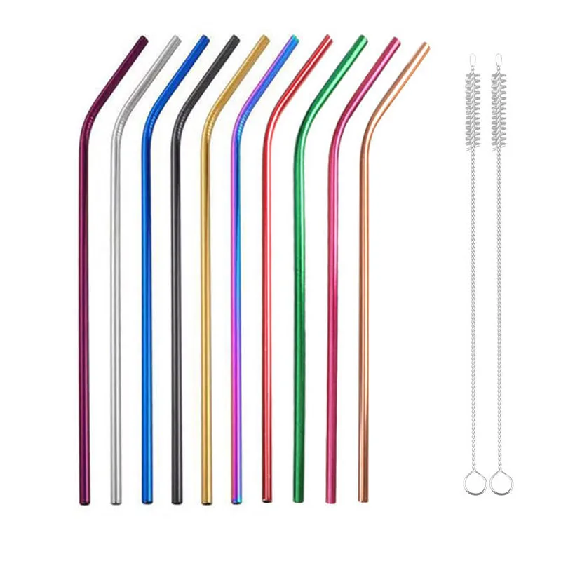 Mix D b10 10PCS Reusable 304 Stainless Steel Drinking Straw Bar Party Metal Straw with Cleaner Brush For Mugs Sturdy Bent Straight Straws - Цвет: Mix D b10 10PCS