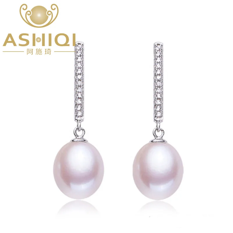 

ASHIQI 100% Authentic 925 sterling silver Natural Freshwater Pearl Earrings for Women AAA ZC gift