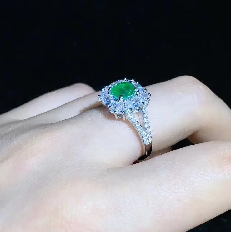 Qi Xuan_Vintage квадратное зеленое кольцо женское S925 посеребренное Белое золото