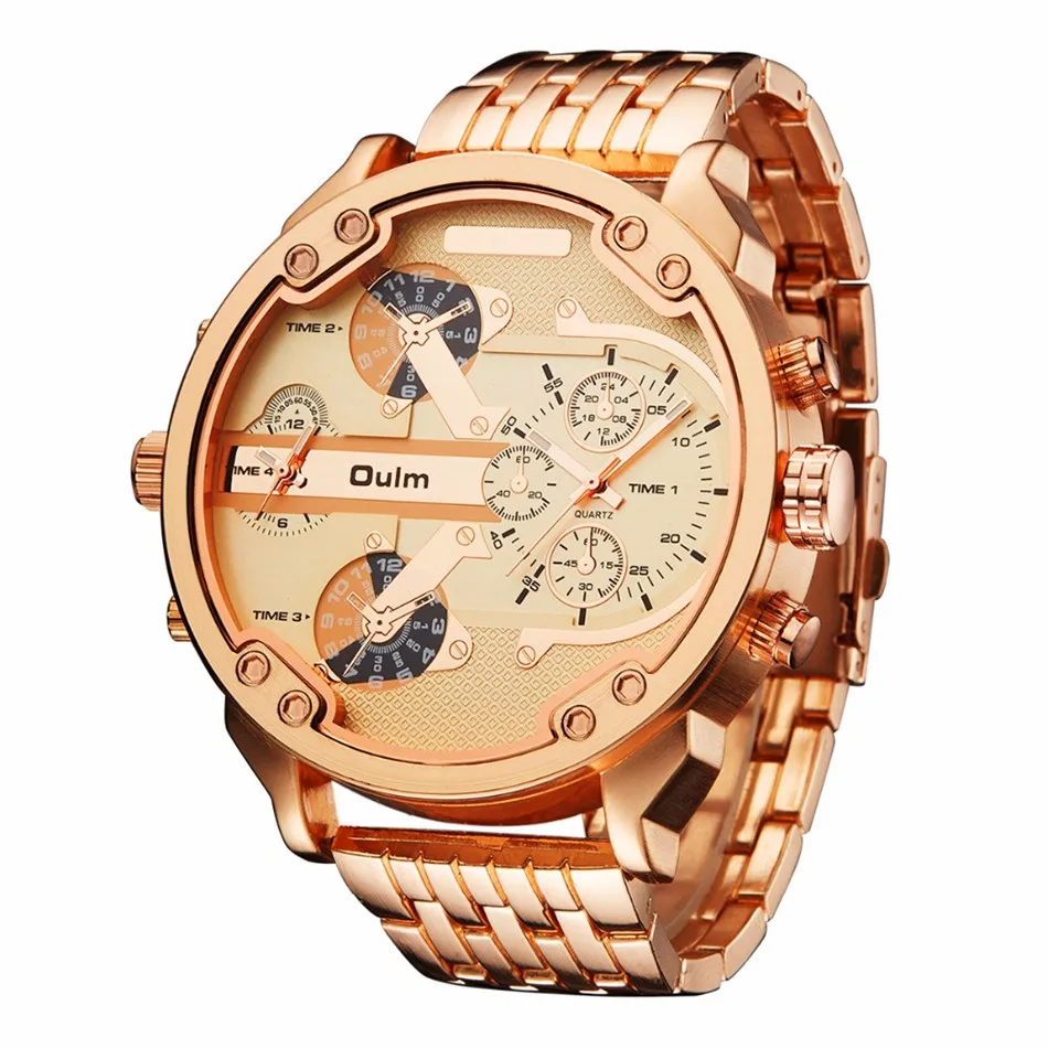 

Oulm Men's 2 Movement Big Dial Stainless Steel Strap Sports Gifts Wrist Watch 3548 relogio masculino Montres de Marque de Luxe