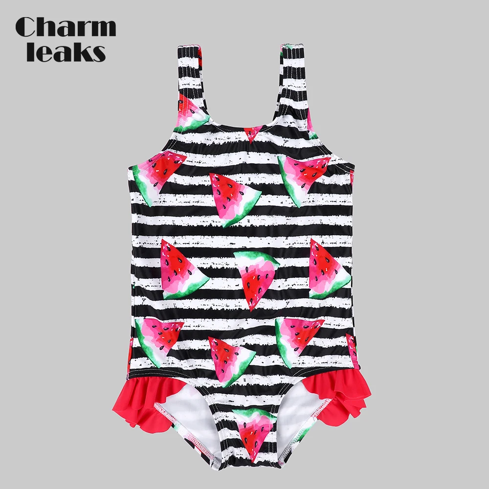 

Charmleaks Baby Girls' One Piece Swimsuits Stripe Print Swimwear Kids Ruffle Cute Bikini Beach Wear