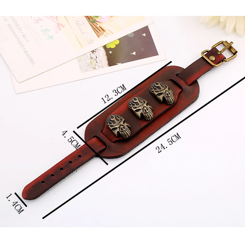 Браслет-манжета мужской из натуральной кожи в стиле панк