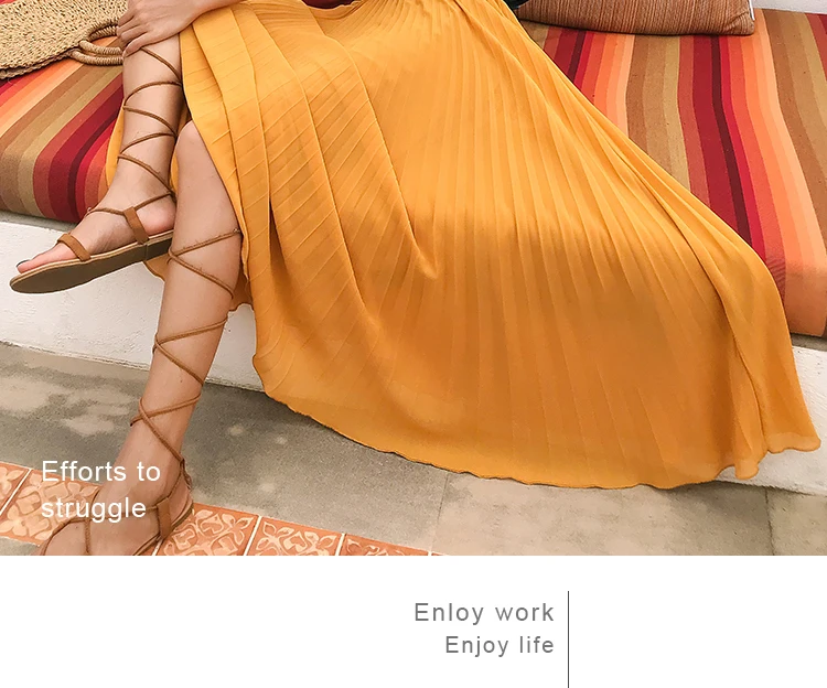 Summer Long Skirts Womens High Waist Vintage Boho Pleated Skirts Solid Color Chiffon Beach Maxi Skirt For Women Saia Faldas