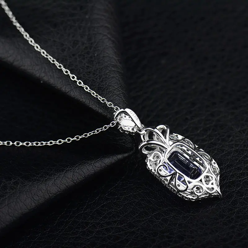 Loverjewelry, новая мода, 18 К, белое золото, бриллиант, изумруд, огранка 7x9 мм, танзанит, помолвка, ожерелье для женщин