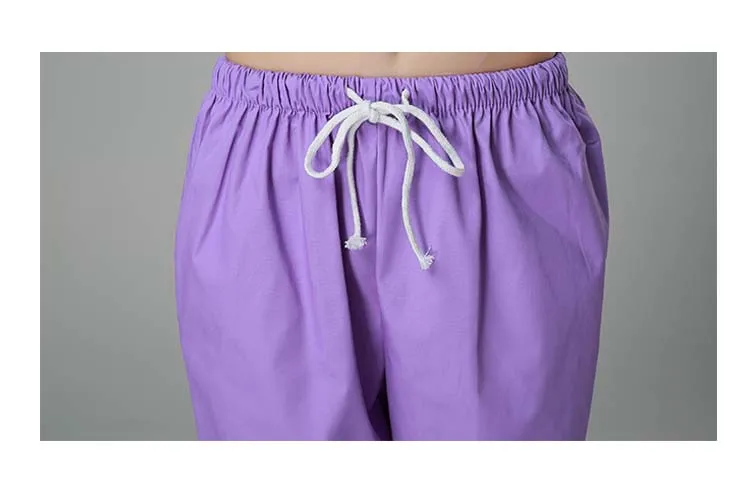 light purple PANTS Женская модная медицинская униформа из чистого хлопка, цветная блокирующая v-образная горловина, рубашка или брюки с эластичным поясом и кулиской - Цвет: light purple PANTS