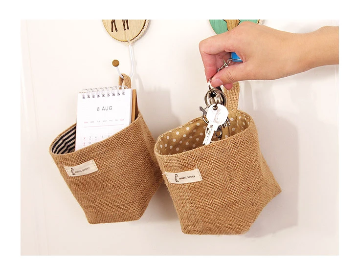 Zakka Стиль коробка для хранения джутовая с хлопковой подкладкой корзина для мелочей мини настольная сумка для хранения висячие Сумки 1 шт./лот 60861