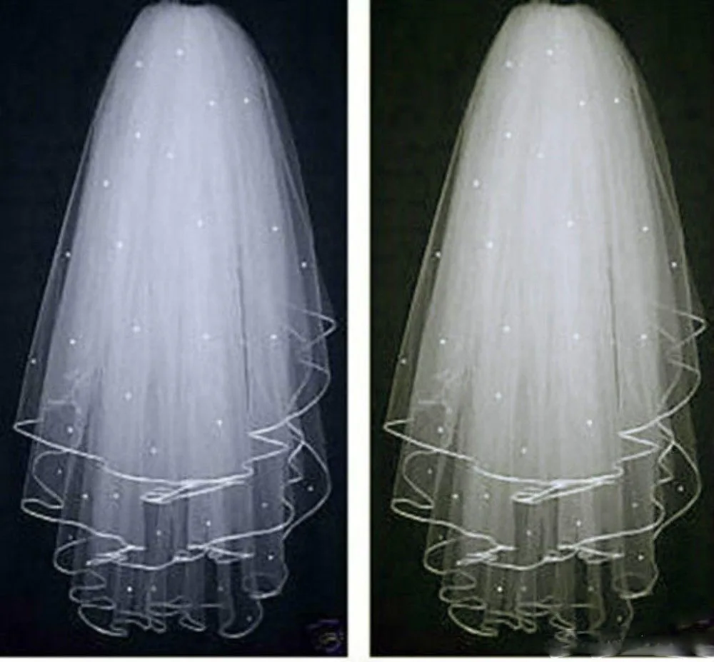 Потрясающие 3 слоя Бисероплетение свадебная вуаль короткая тюль с расческой