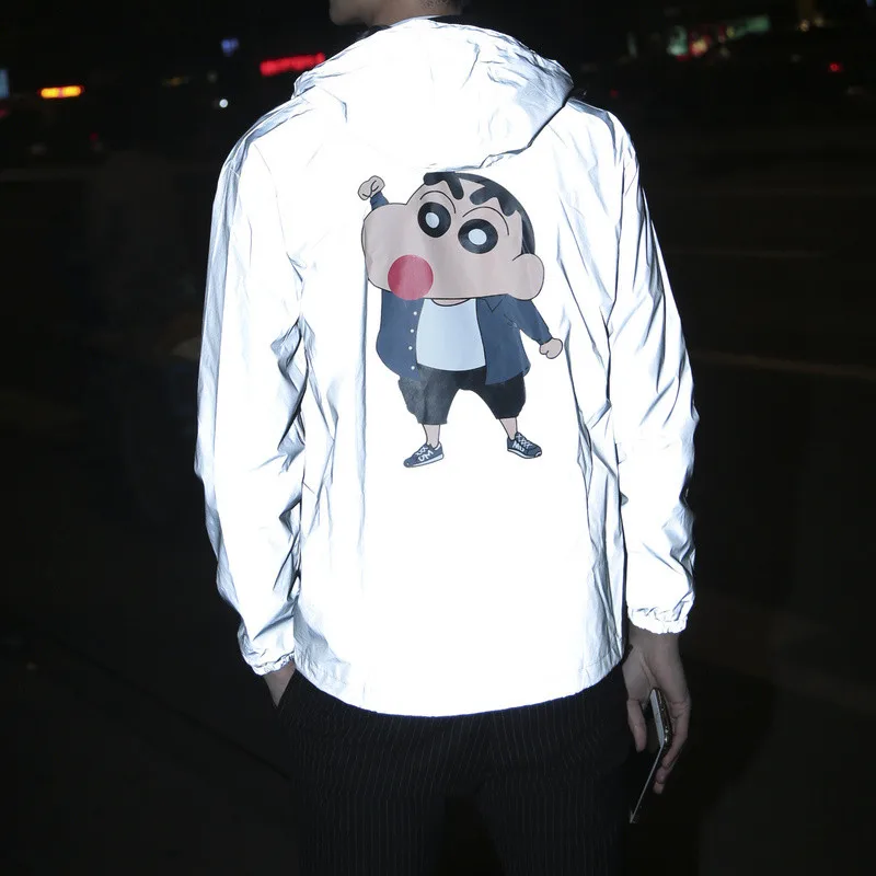 Женские светоотражающие куртки Doraemon с капюшоном и мультипликационным принтом
