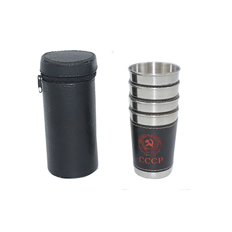 UPORS 4 шт./компл. Нержавеющая сталь выстрел Стекло Портативный 1/2/2,5/6 OZ Вино Кубок с кожаный чехол Мини-карманная фляга стакан для алкогольных напитков осветительных реек